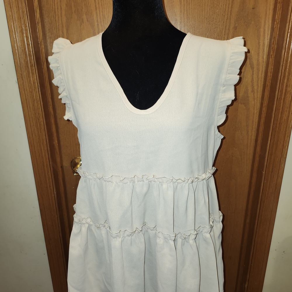 Beige Ruffle Sleeveless Babydoll Top